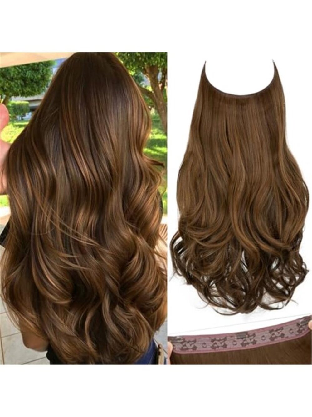 SARLA Invisible Wire Hair Extensions with 3 Clips Long Wavy Curly Synthetic